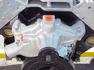 Edelbrock Short Leg Style Aluminum Water Pump Intalled.
