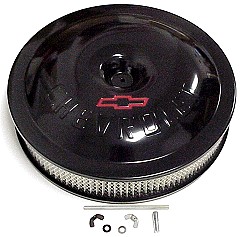 Chevrolet Black Anodized Aluminum, Chevrolet Logo, Red Indented and Painted Bow Tie P/N 141-692